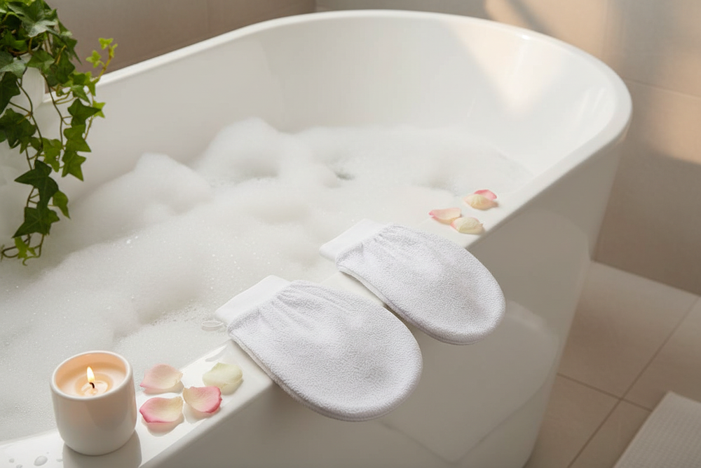 Exfoliating Bath Mitts - Bathtub Wellness Moment